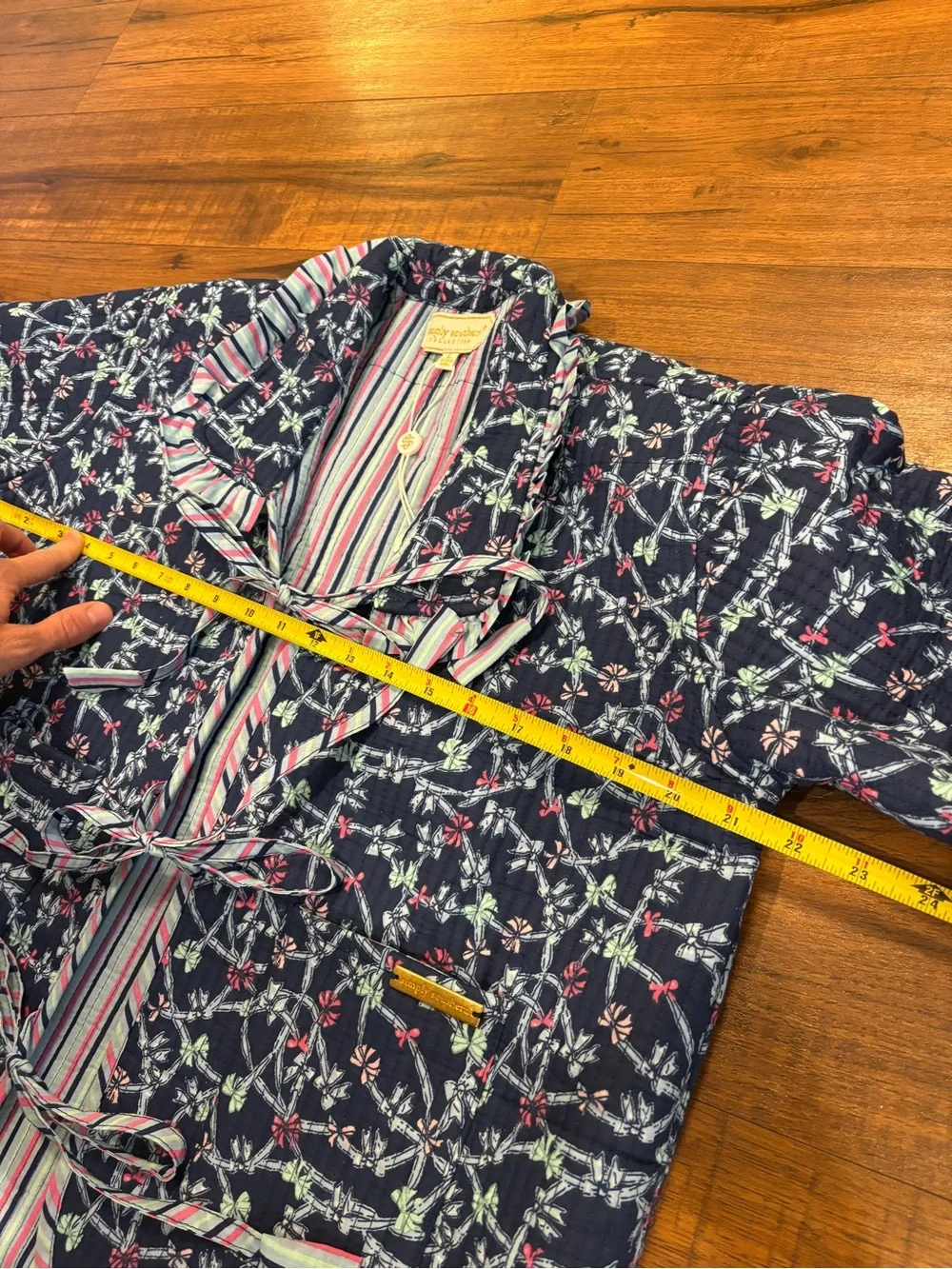Simply Southern Ophelia Ribbon Quilted Jacket L Navy Blue Striped Tie Front NWT